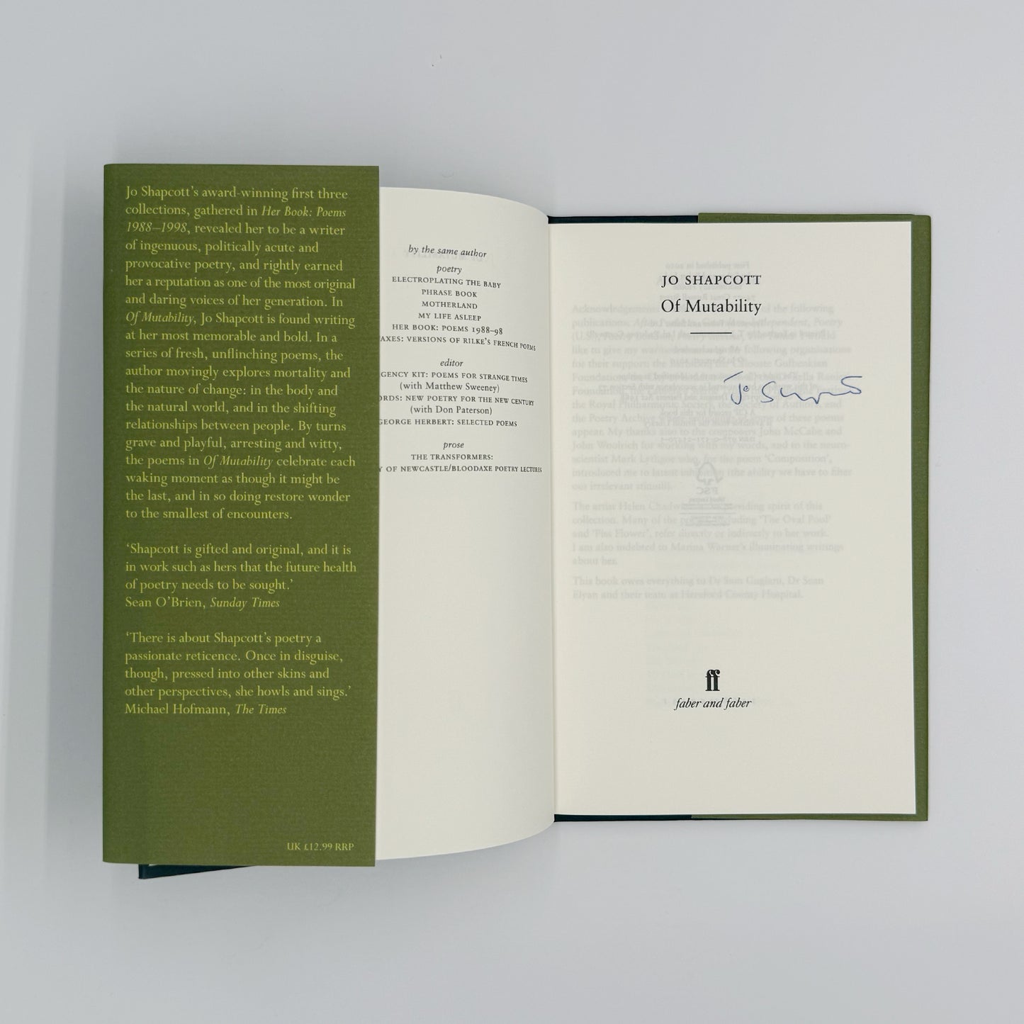 Shapcott, Jo - Of Mutability (Signed)