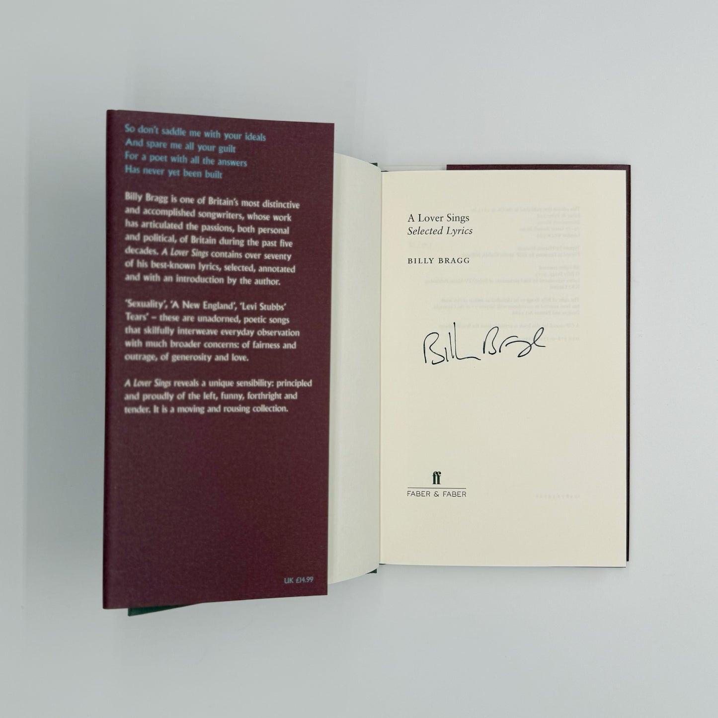 Bragg, Billy - A Lover Sings, Selected Lyrics (Signed)
